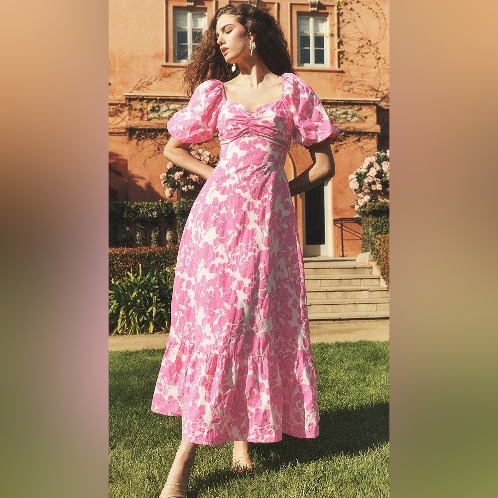 English Factory Floral Print Maxi Dress. Puffy Short‎ Sleeves.